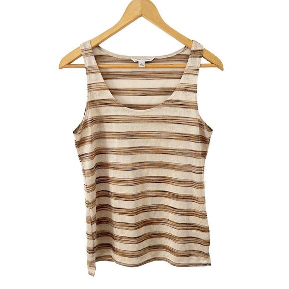 Banana Republic Metallic Gold Brown Striped Scoop Neck Sleeveless Blouse - Picture 1 of 7